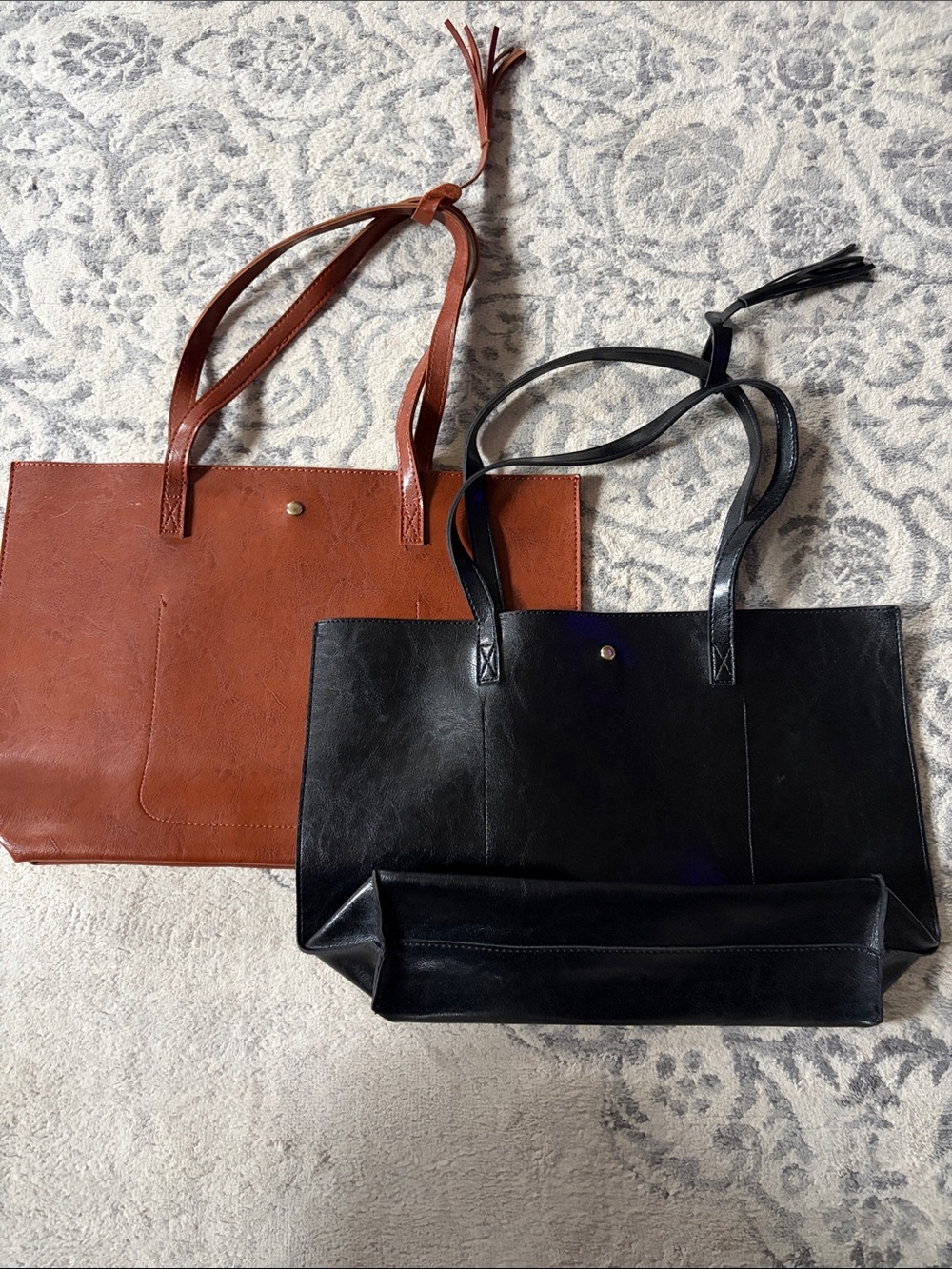 Classic Leather Tote Bag - Black and brown bundle